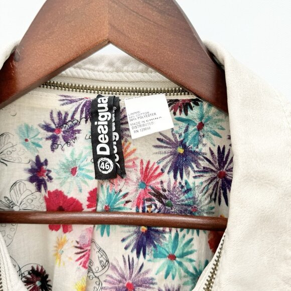 Desigual Faux Leather Biker Jacket Removable Sleeves And Collar Embroidered XL - Picture 3 of 16